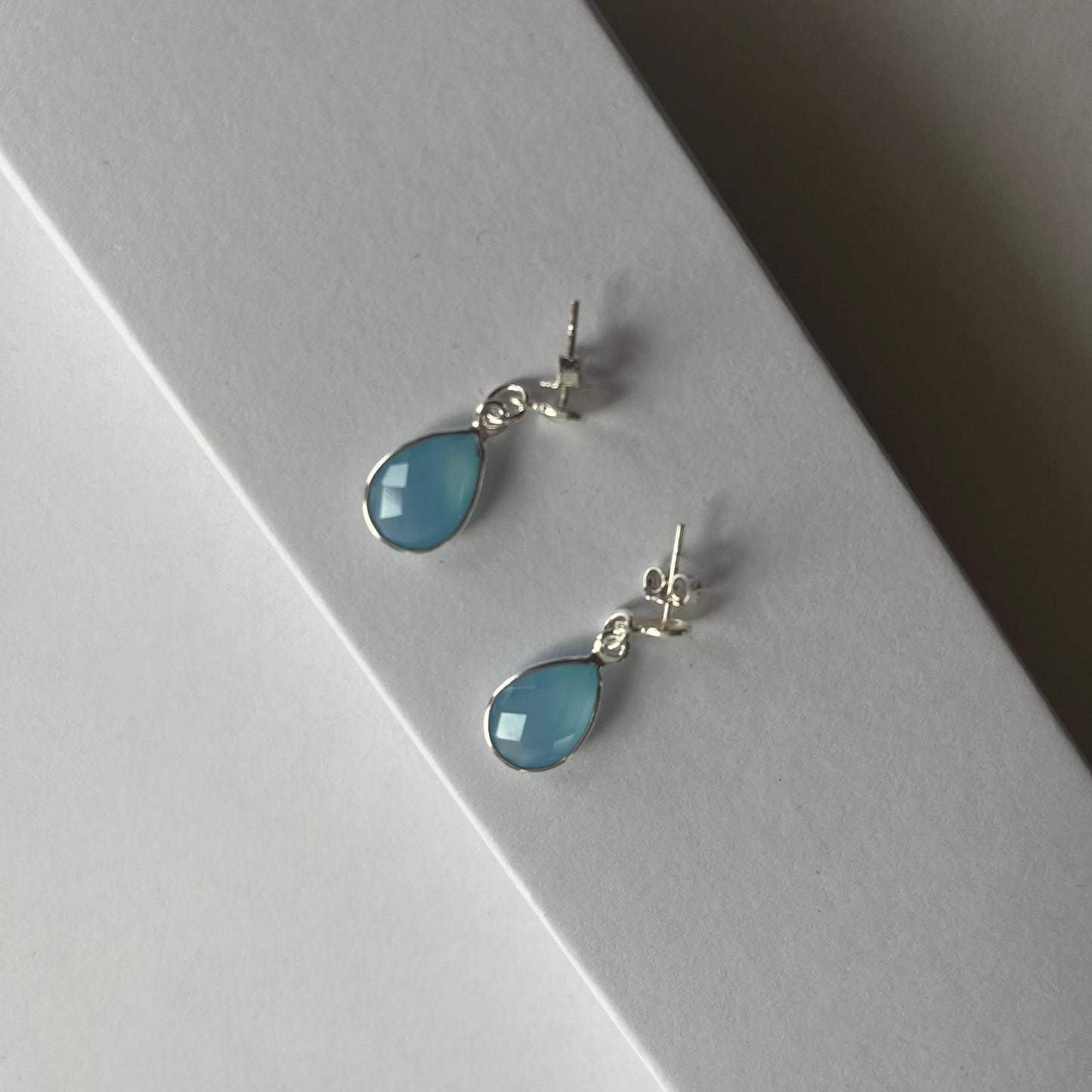 Blue Chalcedony Silver Post Earrings