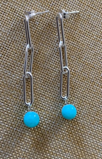 Silver Paper Clip & Amazonite Earrings