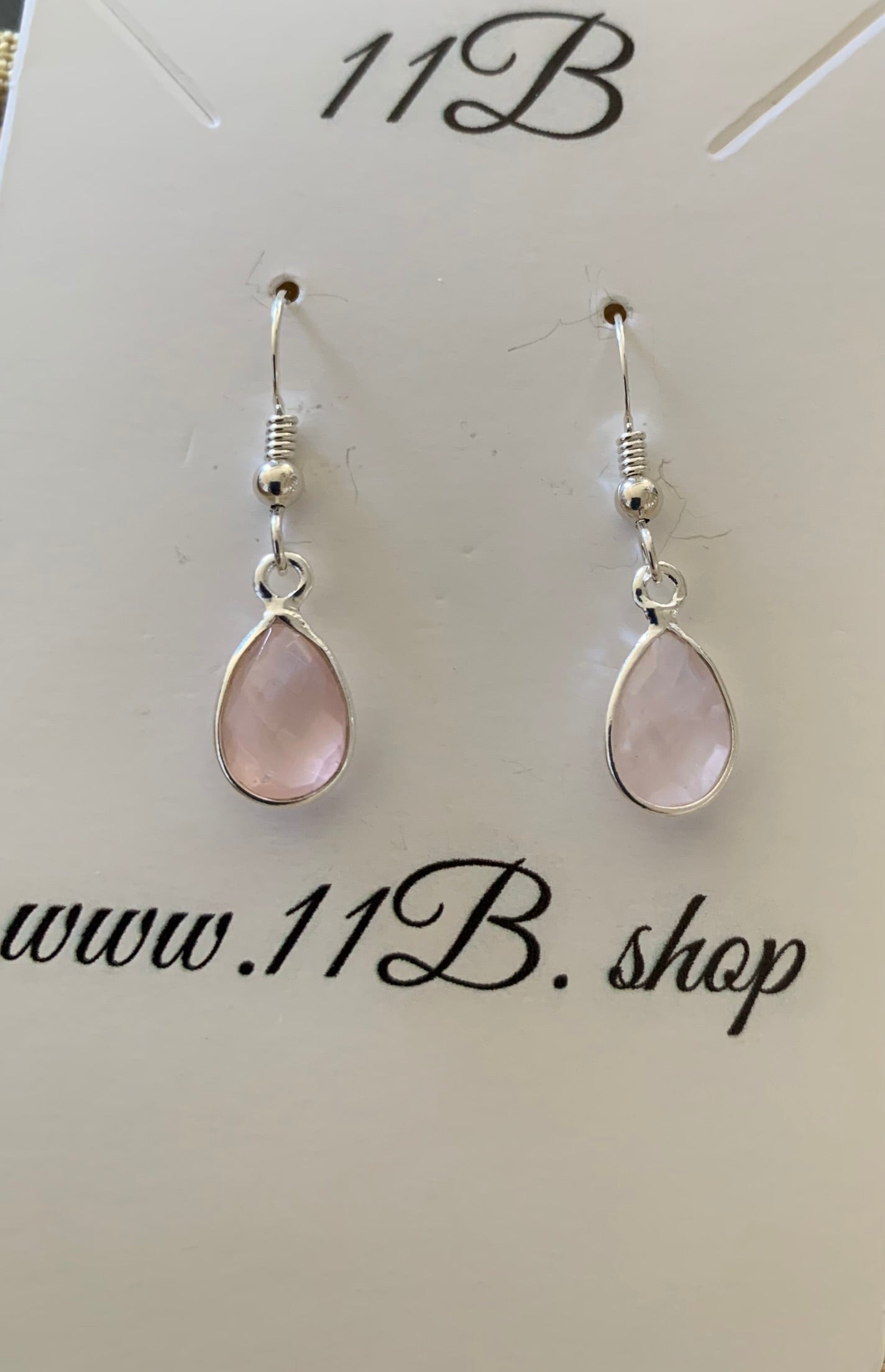 Rose Quartz Tear Drop Silver Earrings