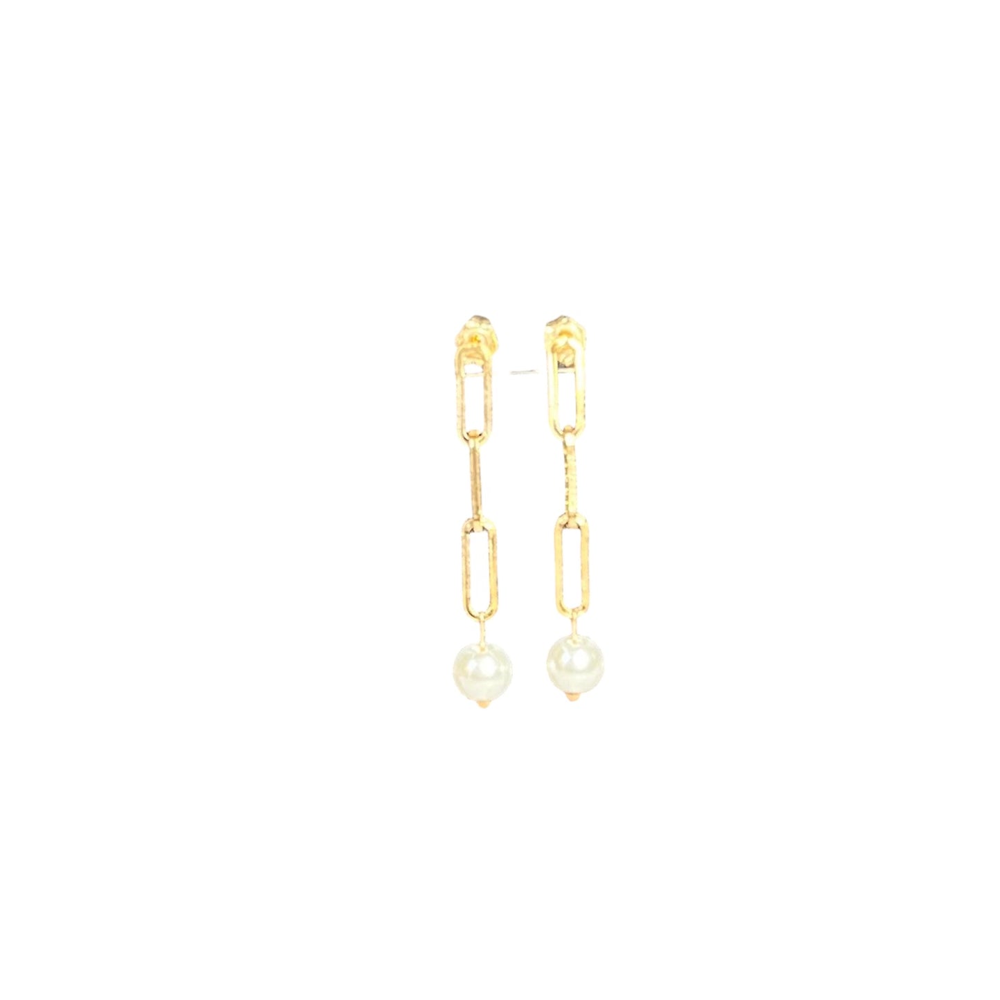 Gold Filled Paper Clip Classic Pearl Drop Earrings