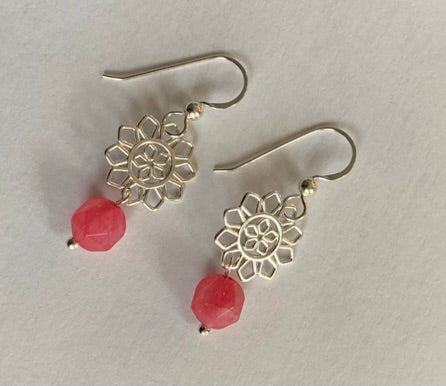 Silver Flower & Colored Quartz Earrings