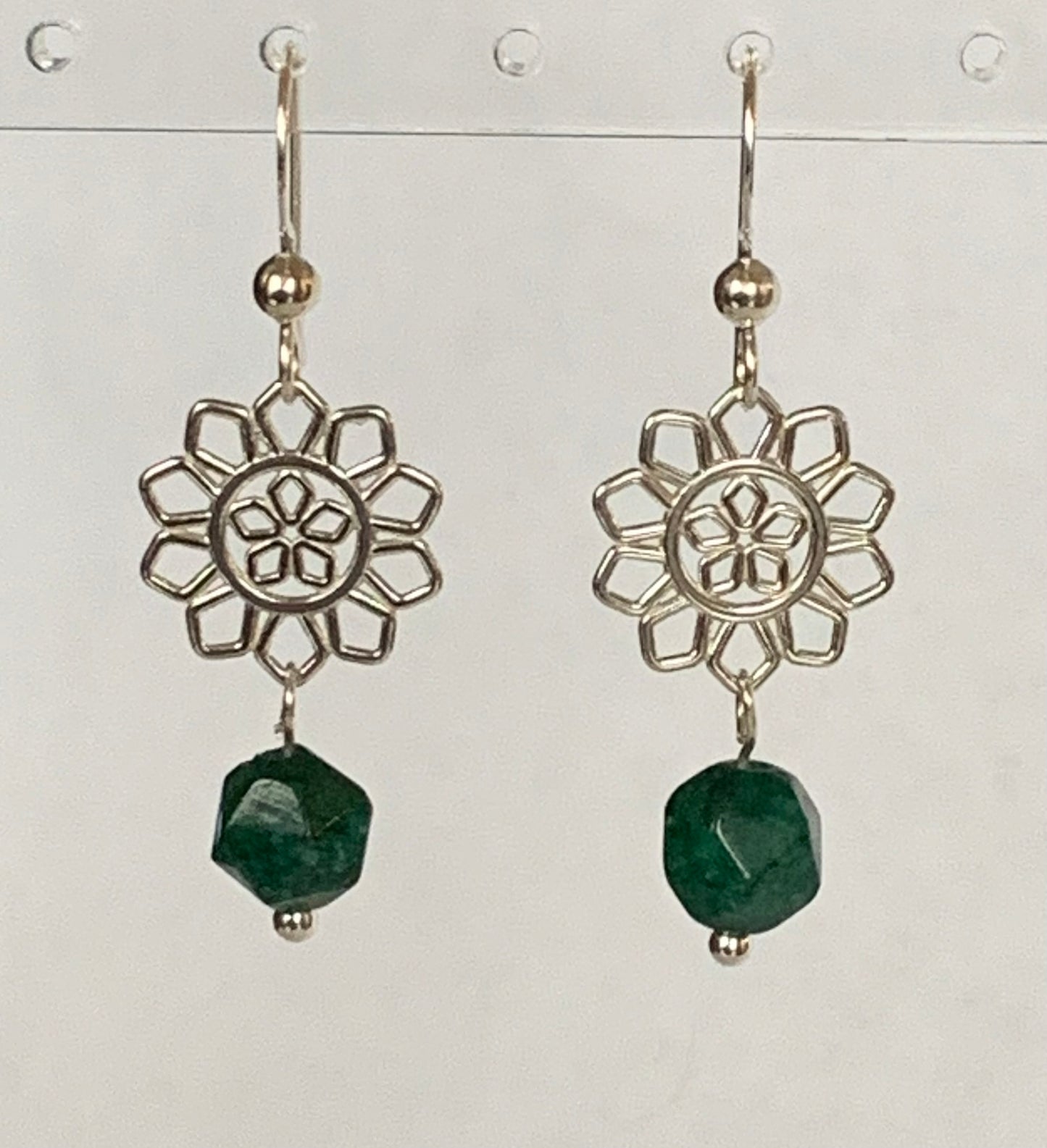 Silver Flower & Colored Quartz Earrings