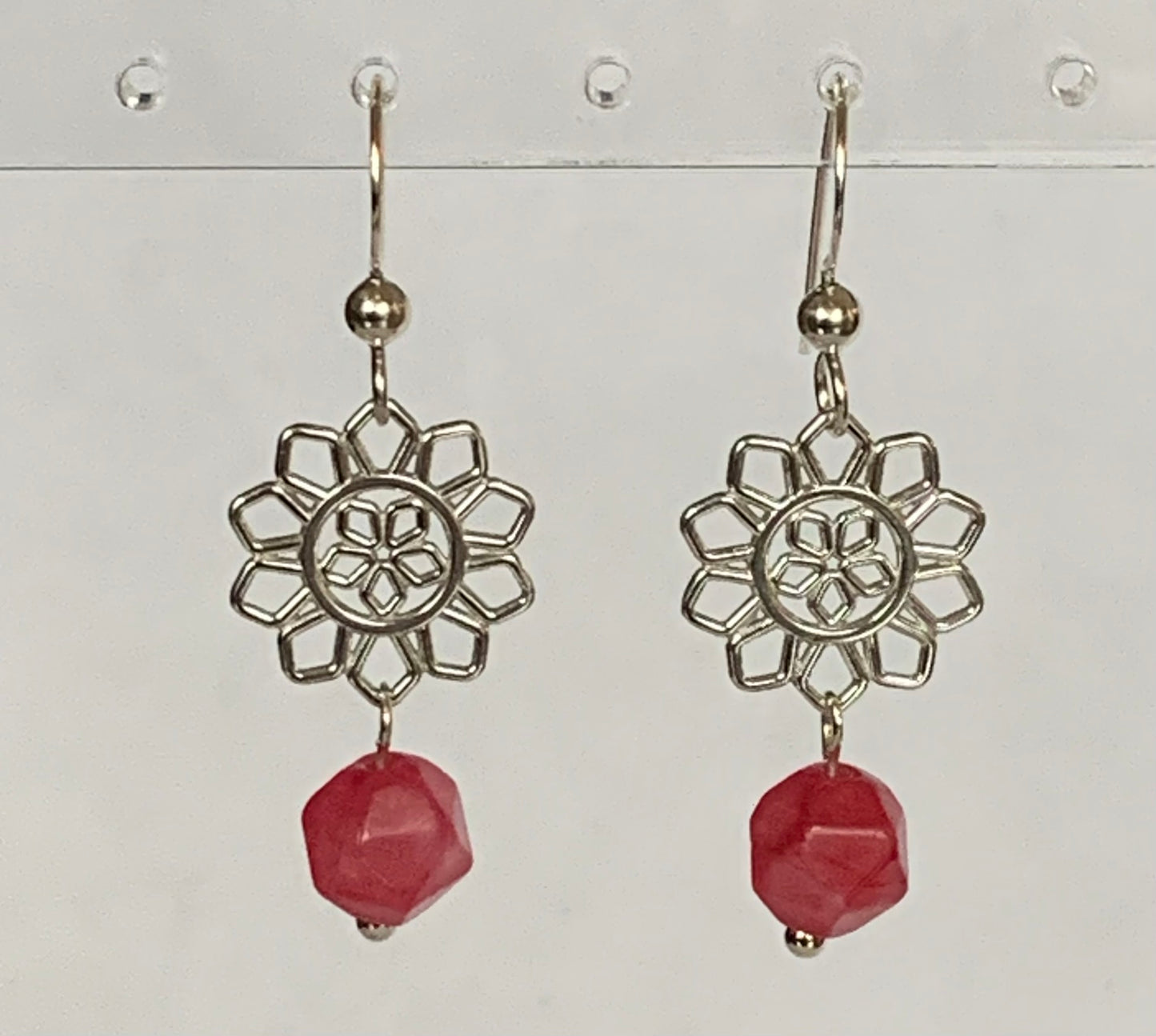 Silver Flower & Colored Quartz Earrings