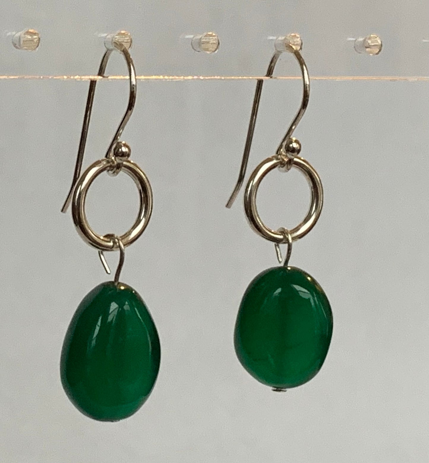 Silver Circle Bead Earrings - Green