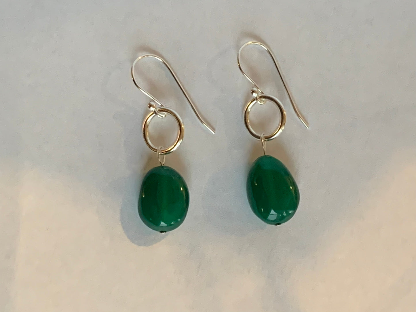 Silver Circle Bead Earrings - Green
