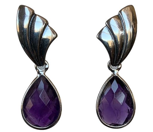 Genuine Amethyst Silver Drop Earrings