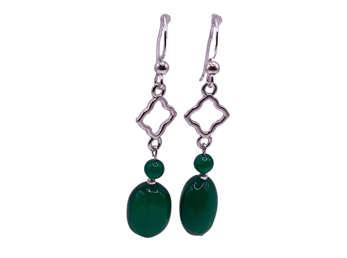 Genuine Green Onyx Silver Dangle Earrings