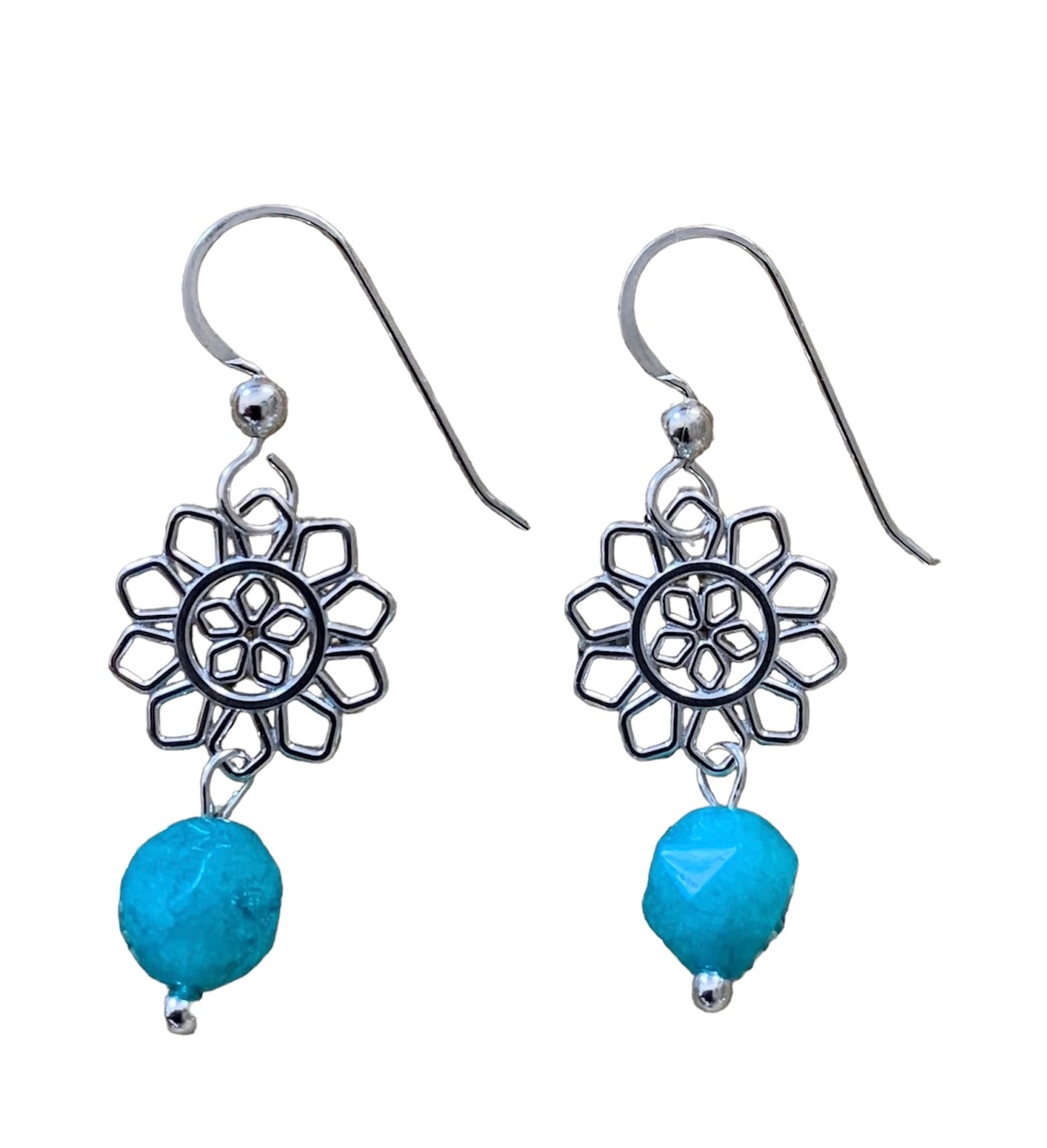 Silver Floral and Colored Quartz Earrings