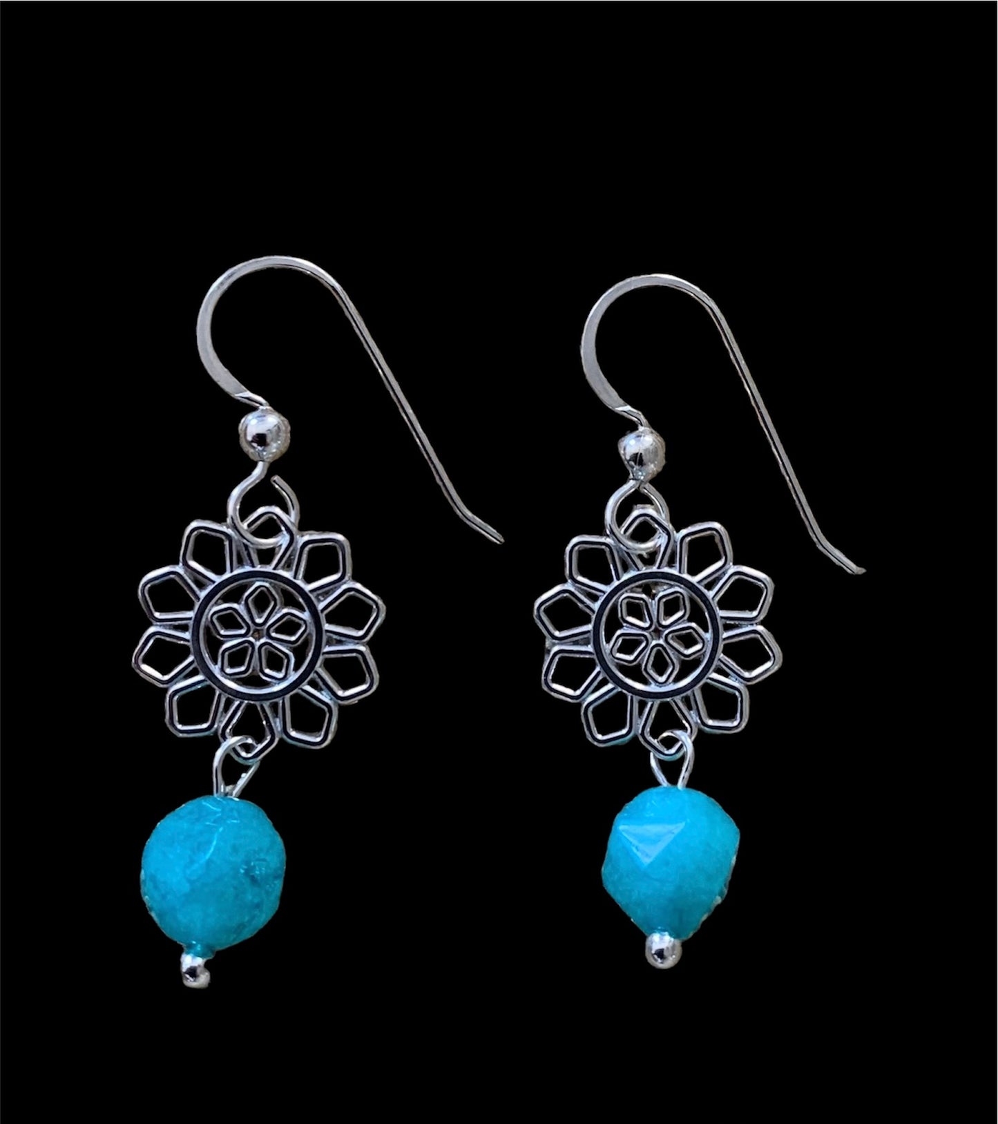 Silver Floral and Colored Quartz Earrings