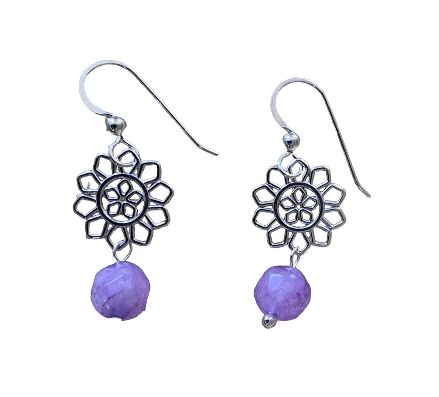 Silver Floral and Colored Quartz Earrings