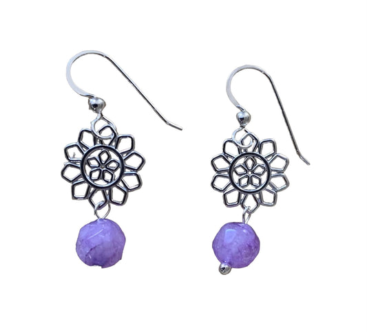 Silver Floral and Colored Quartz Earrings