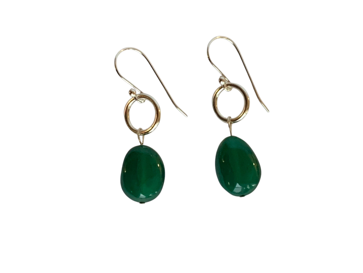 Silver Circle Bead Earrings - Green