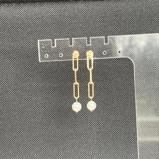 Gold Filled Paper Clip Classic Pearl Drop Earrings