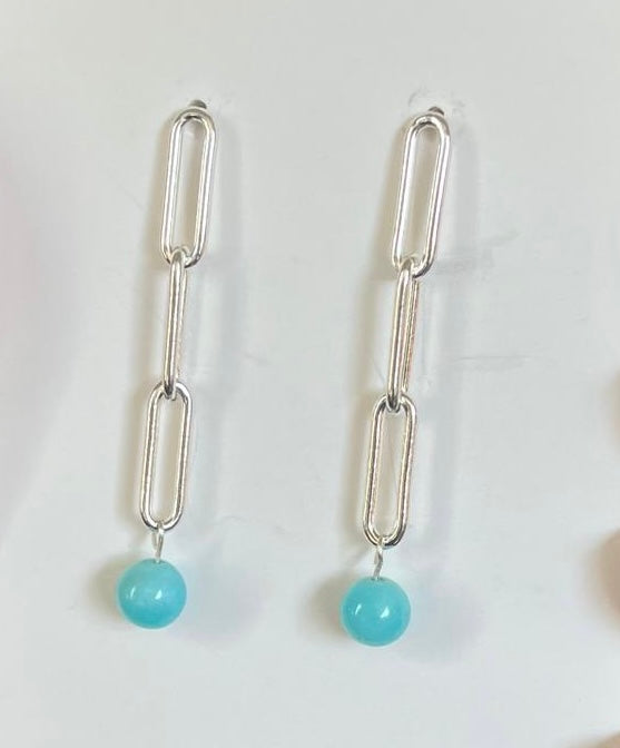Silver Paper Clip & Amazonite Earrings