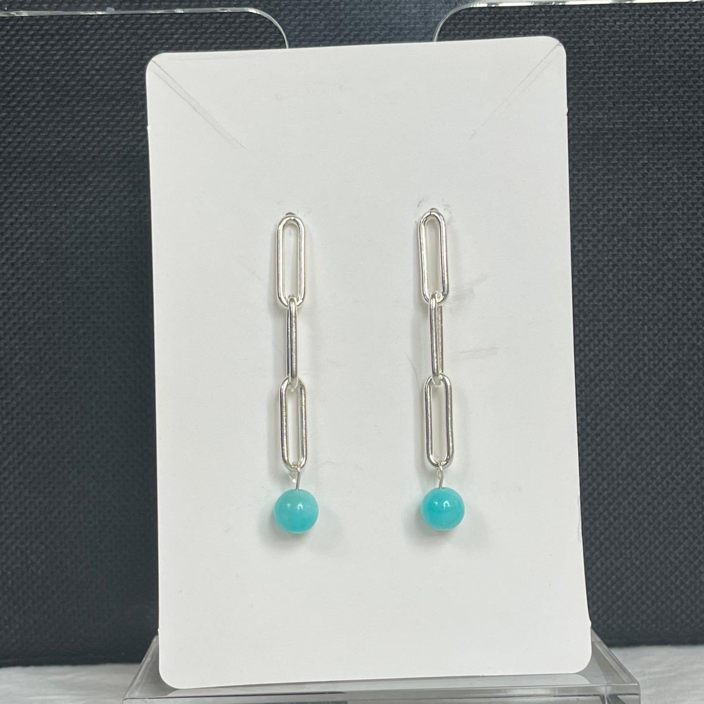 Silver Paper Clip & Amazonite Earrings