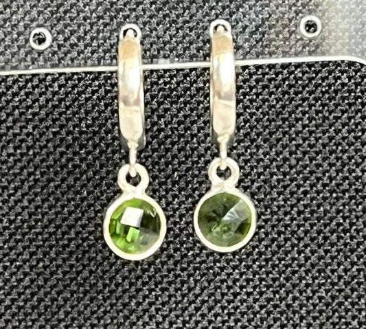 Green Quartz Silver Huggie Earrings