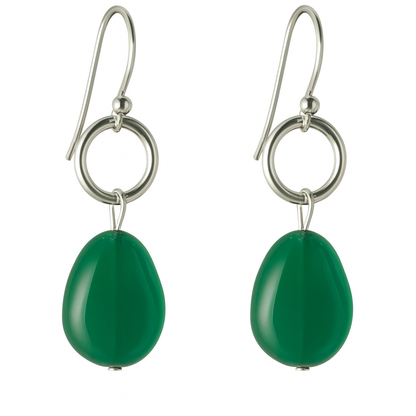 Silver Circle Bead Earrings - Green