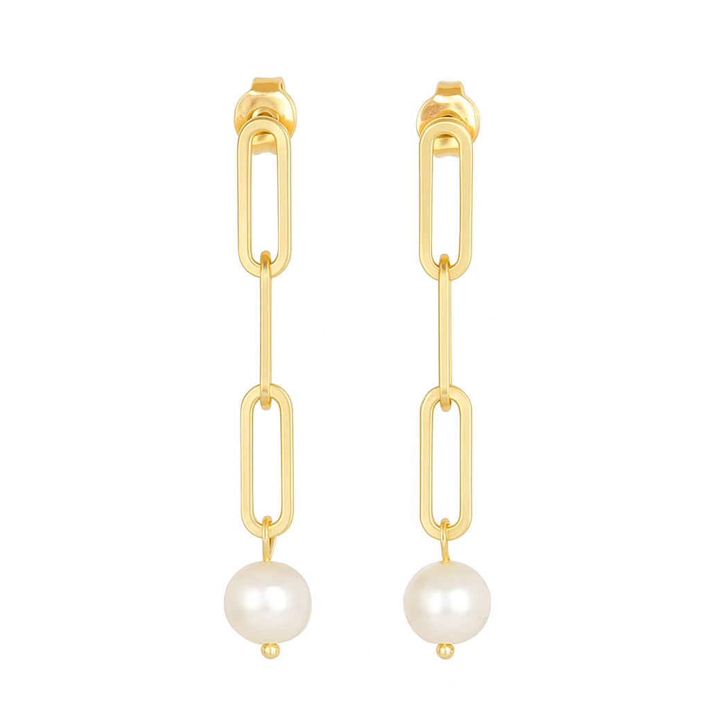 Gold Filled Paper Clip Classic Pearl Drop Earrings