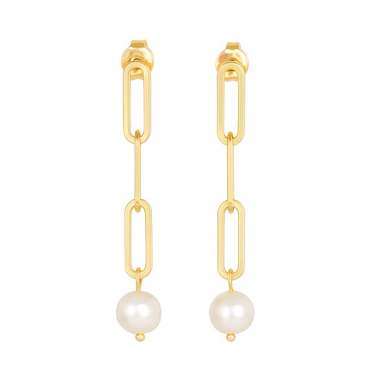 Gold Filled Paper Clip Classic Pearl Drop Earrings