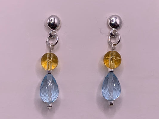 Blue Topaz & Citrine Silver Drop Earrings
