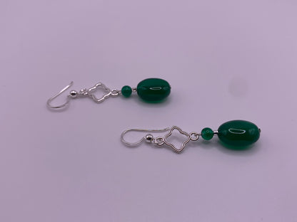 Genuine Green Onyx Silver Dangle Earrings