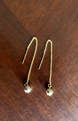 Gold Filled Ear Threads with Gold Ball Charm