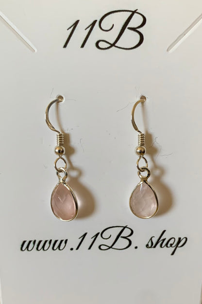 Rose Quartz Tear Drop Silver Earrings