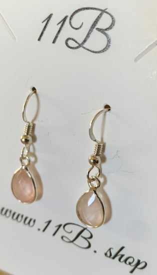 Rose Quartz Tear Drop Silver Earrings