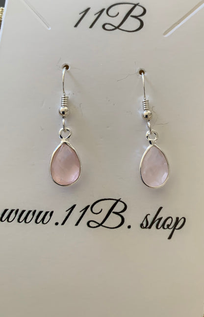 Rose Quartz Tear Drop Silver Earrings