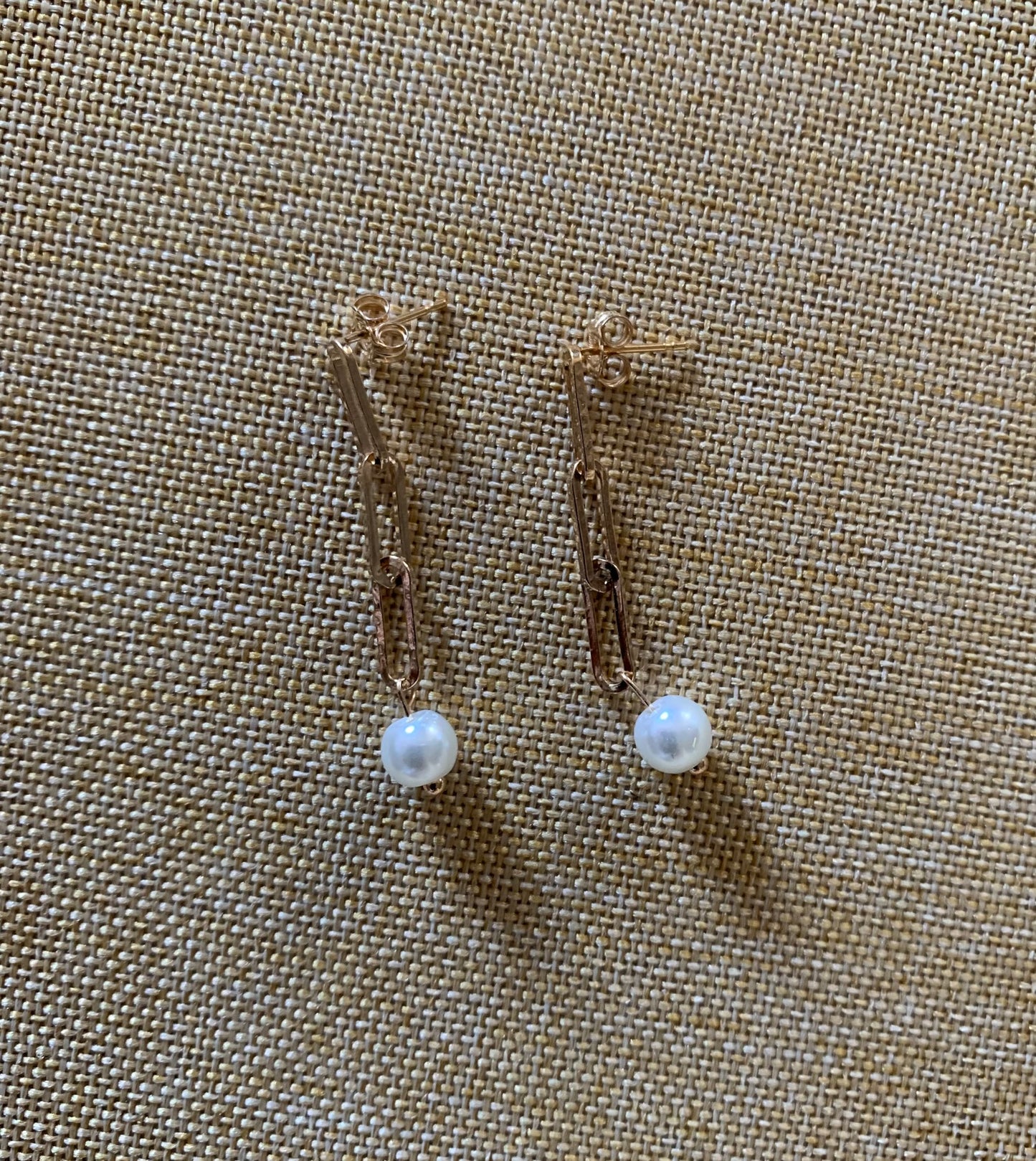 Gold Filled Paper Clip Classic Pearl Drop Earrings