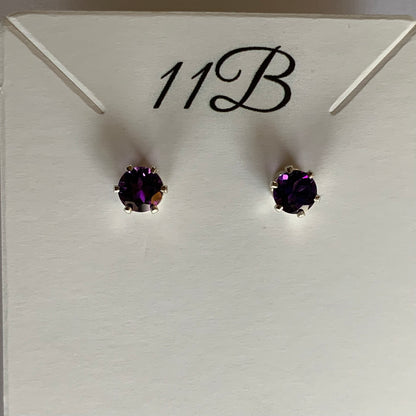 Amethyst Solitaire Silver Stud Earrings