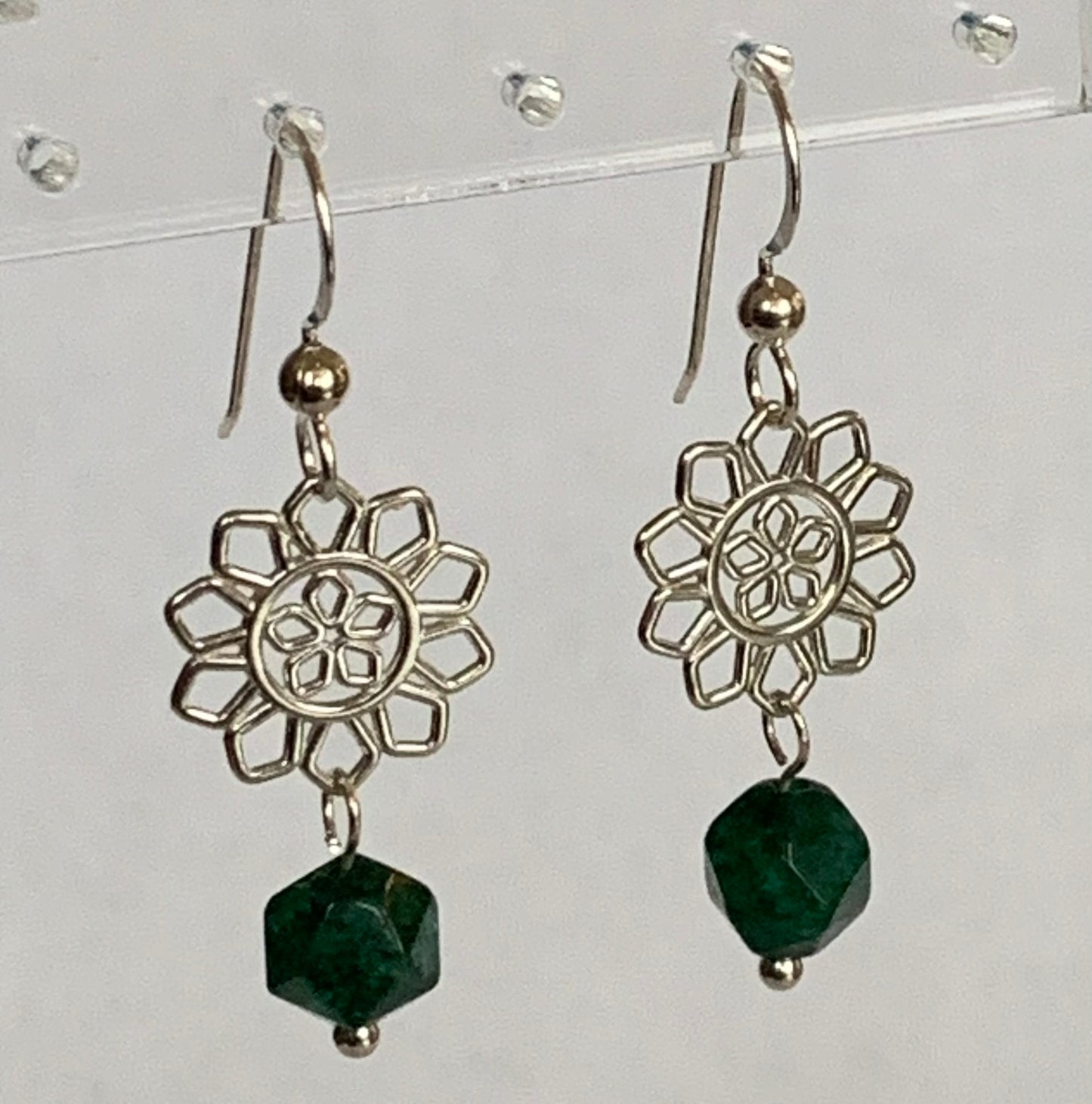 Silver Flower & Colored Quartz Earrings
