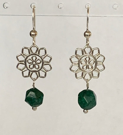 Silver Flower & Colored Quartz Earrings