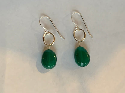 Silver Circle Bead Earrings - Green