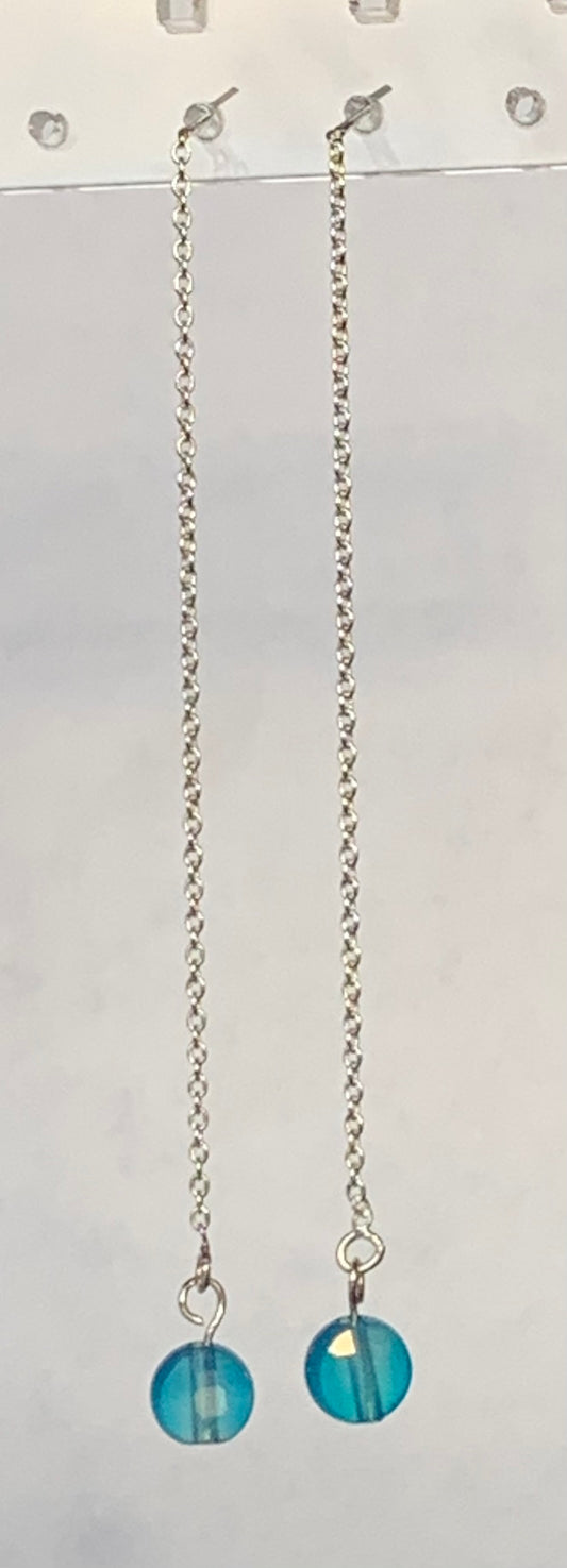 Blue Apatite Silver Threader Earrings