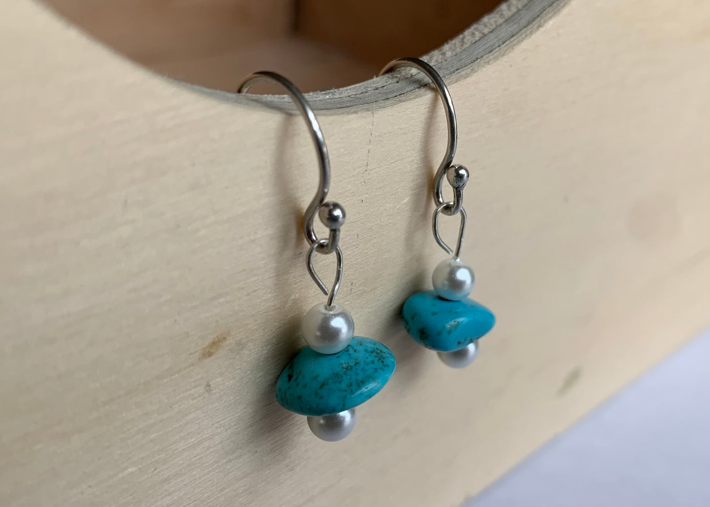 Sterling Silver Faux Pearls & Turquoise Earrings