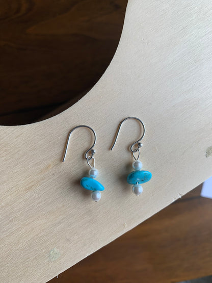 Sterling Silver Faux Pearls & Turquoise Earrings