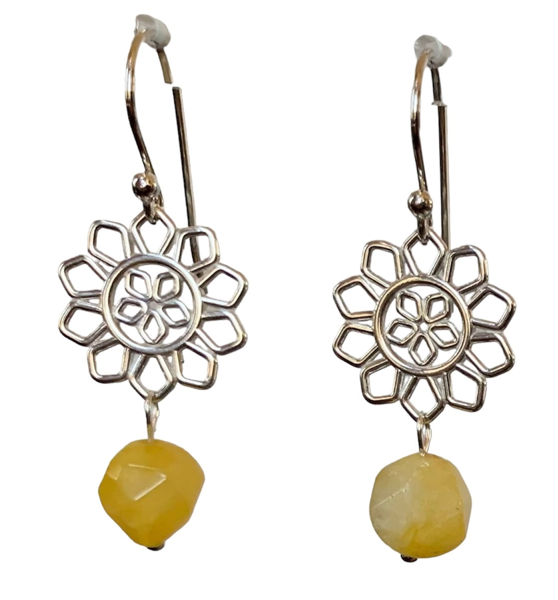 Silver Flower & Colored Quartz Earrings