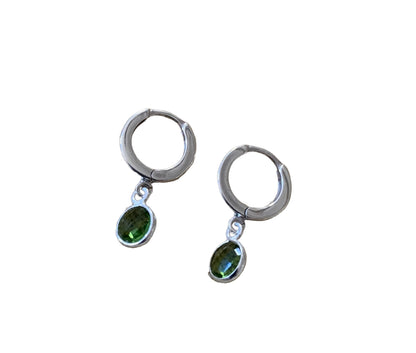 Green Quartz Silver Huggie Earrings