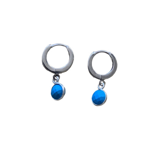 Turquoise Silver Huggie Earrings