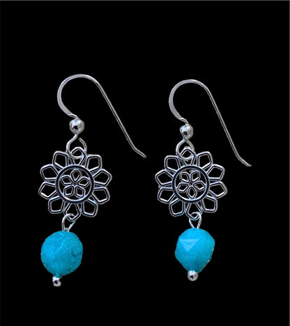 Silver Floral and Colored Quartz Earrings