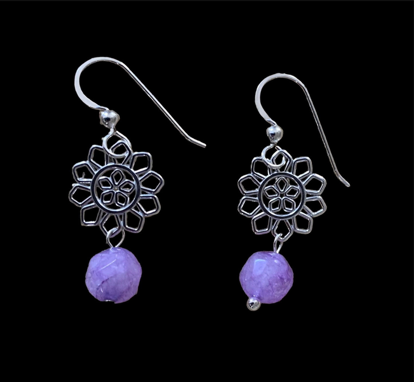 Silver Floral and Colored Quartz Earrings