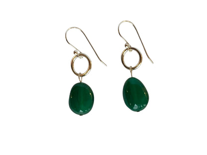 Silver Circle Bead Earrings - Green