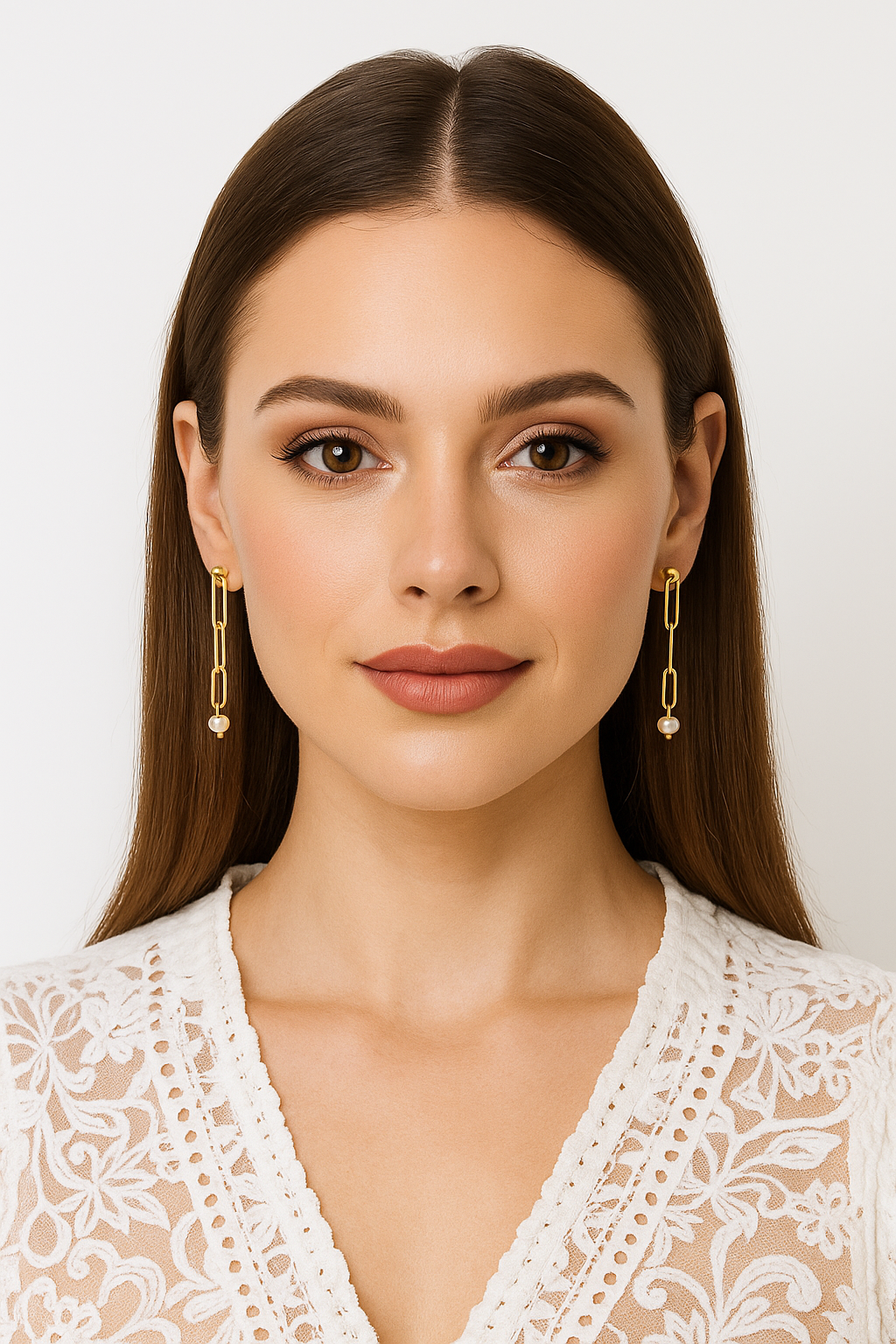Gold Filled Paper Clip Classic Pearl Drop Earrings