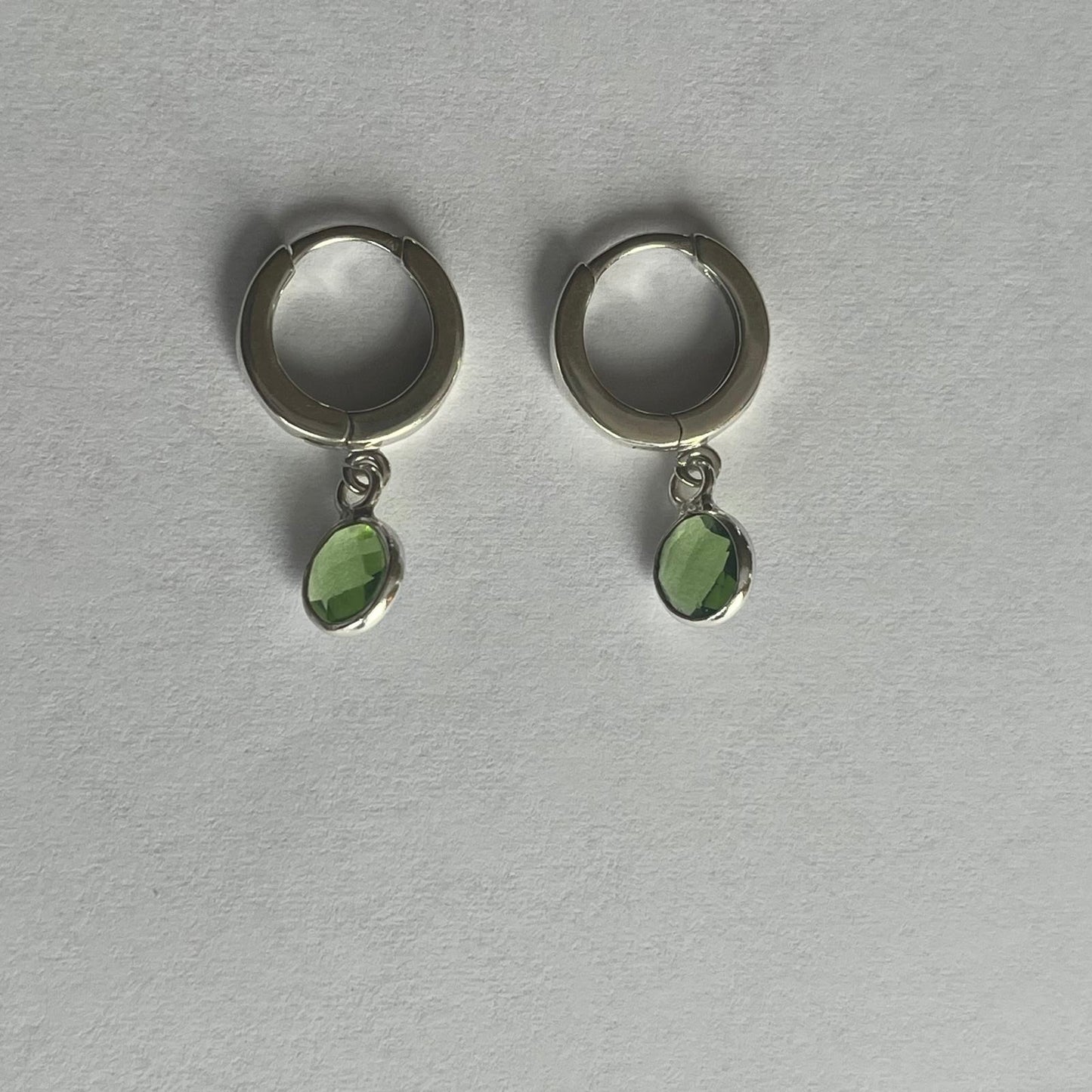 Green Quartz Silver Huggie Earrings