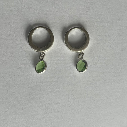 Green Quartz Silver Huggie Earrings